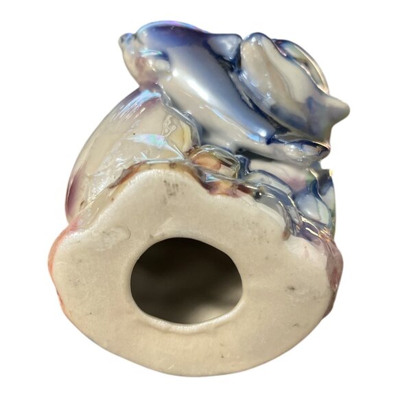 Vintage Iridescent Dolphin Candle Holder with Pink Wax – Ceramic Barrel Ocean Sc - Picture 3 of 3